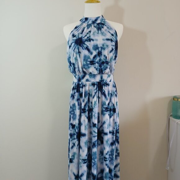 INC Tie Dye Halter Maxi Dress Women’s Size M Blue Sleeveless Boho Summer Beach - Picture 2 of 5